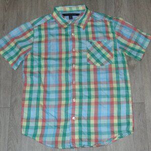 Tommy Hilfiger Boys Short Sleeve Shirt Youth XL Green Plaid
